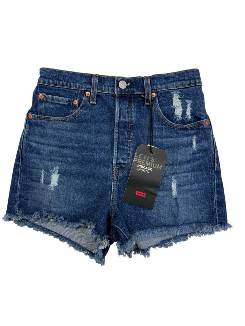 Levi's Premium Ribcage Denim Shorts Womens 27 Dark Wash Distressed NEW